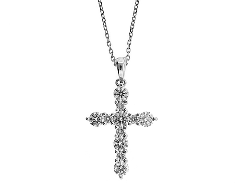 Cross Pendant with Prong Set Diamonds 18k White Gold