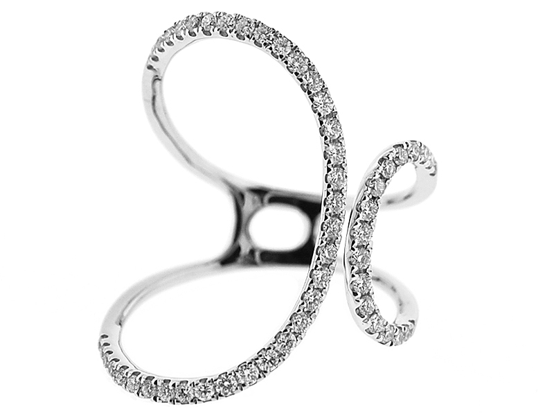 Open Center Abstract Statement Ring with Diamonds in 18K White Gold
