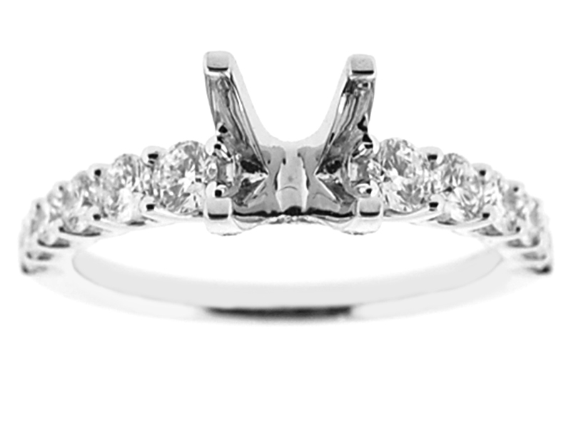 Single Row Diamond Engagement Ring with four Prong Center in 18K White Gold