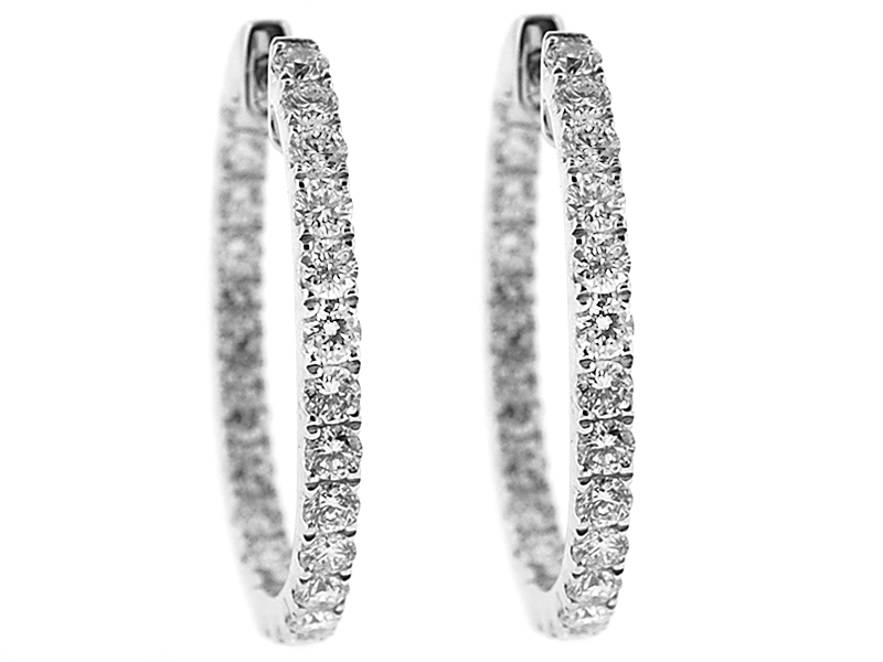 Inside Out Hoop Earrings with Round Diamonds Set in 18k White Gold