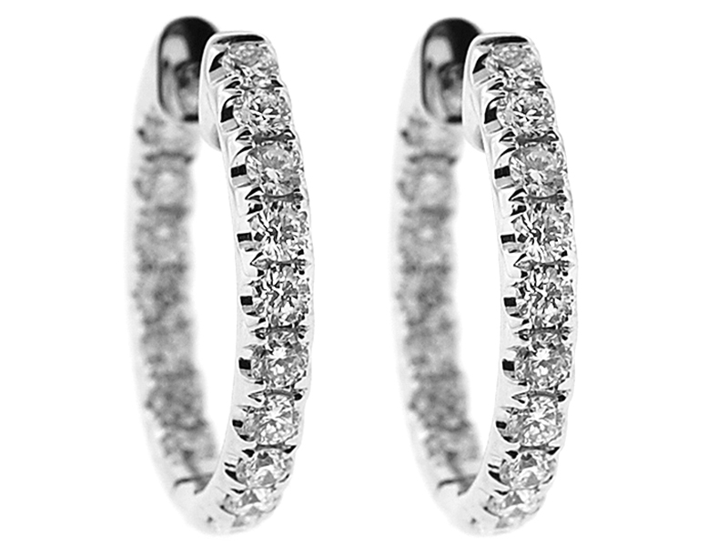 Inside Out Hoop Earrings with Round Diamonds Set in 18k White Gold