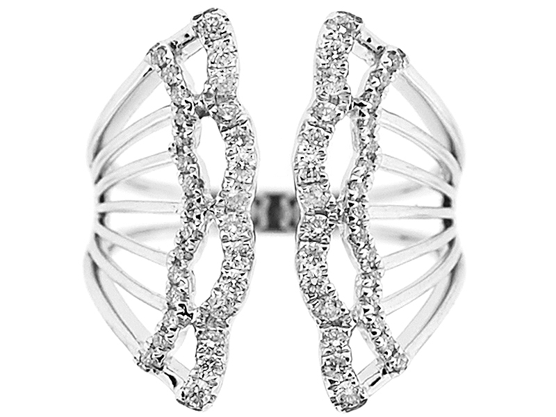 Open Center Statement Ring with Wavy Borders of Diamonds Set in 18K White Gold