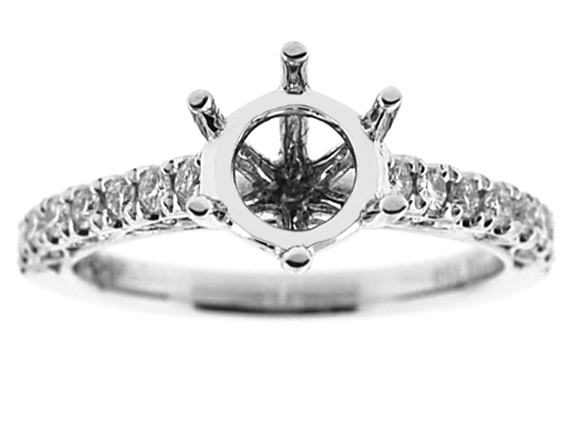 Single Row Prong Set Diamond Engagement Ring with 6 Prong Center in 18K White Gold