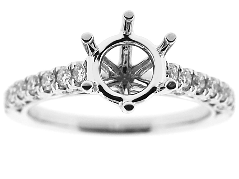 Single Row Diamond Engagement Ring with 6 Prong Center in 18K White Gold