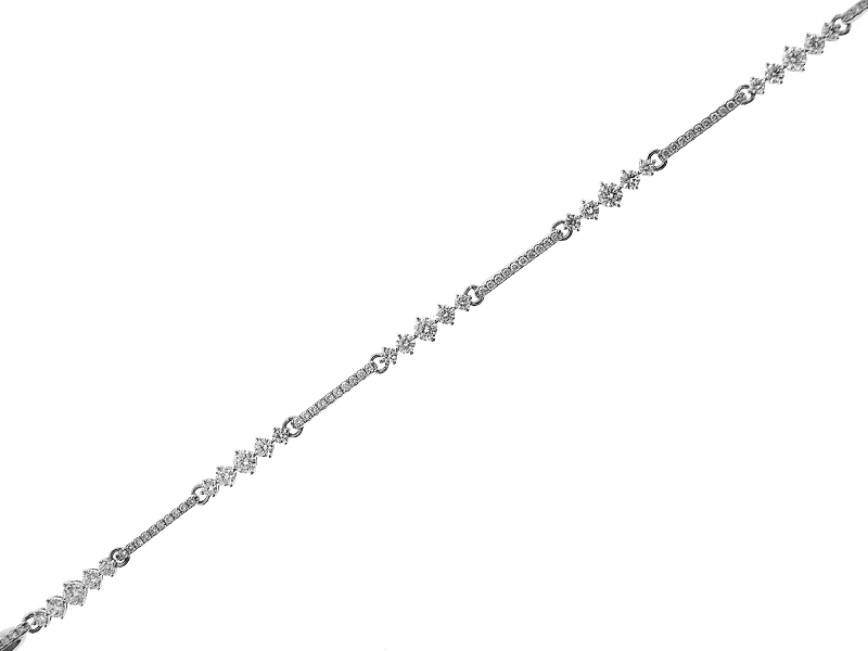 Dainty Single Row Bracelet with Pavé Set Diamonds Linked to Prong Set Diamonds Set in 18k White Gold