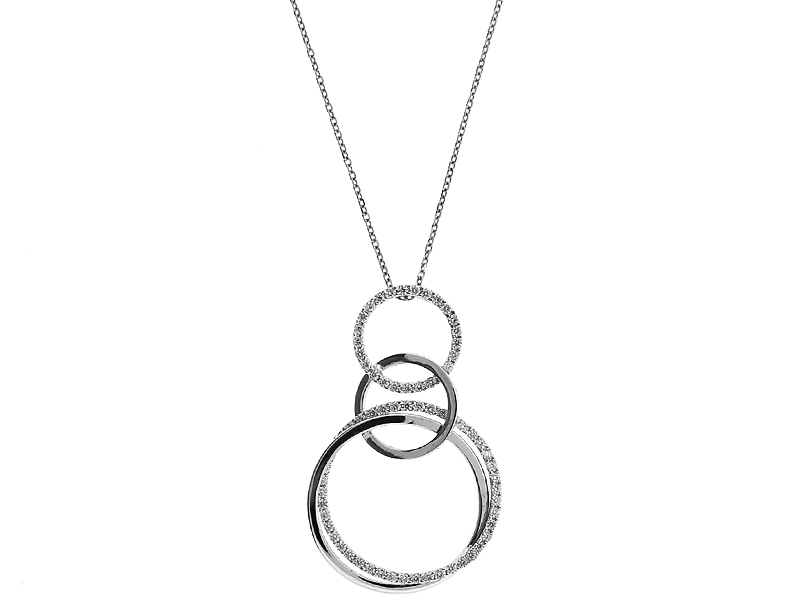 Interlocking Circle Pendant with Round Diamonds in 18k White Gold