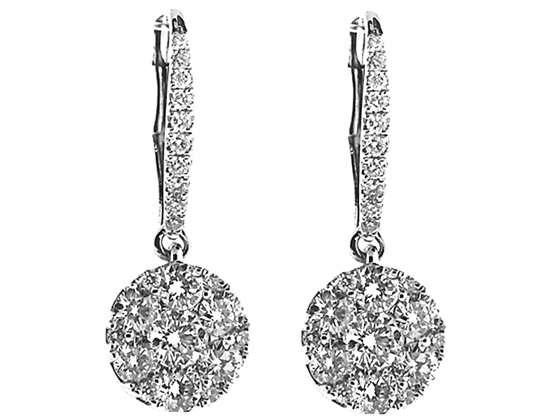 Round Dangling Cluster Earrings with Diamonds Set in 18k White Gold
