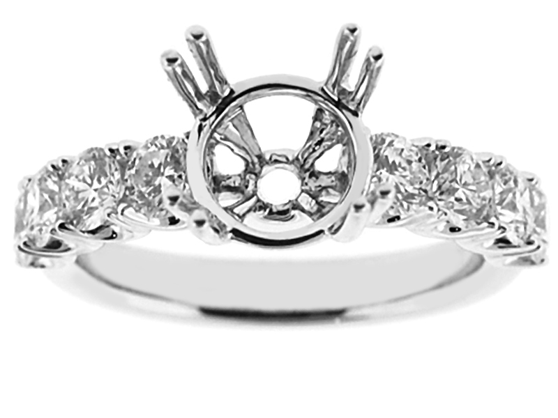 Single Row Diamond Engagement Ring with Basket Center in 18K White Gold