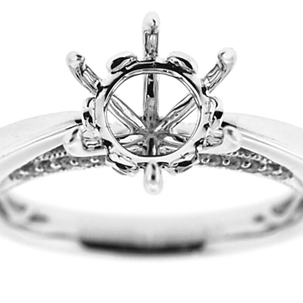 Solitaire Look Diamond Engagement Ring with 6 prong center in 18K White Gold