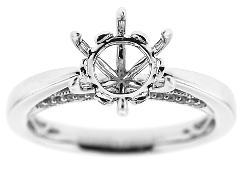 Solitaire Look Diamond Engagement Ring with 6 prong center in 18K White Gold