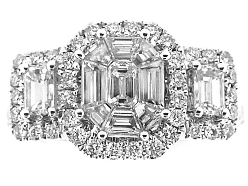 Majestic Ladies Ring with Baguette and Round Diamonds in 18K White Gold