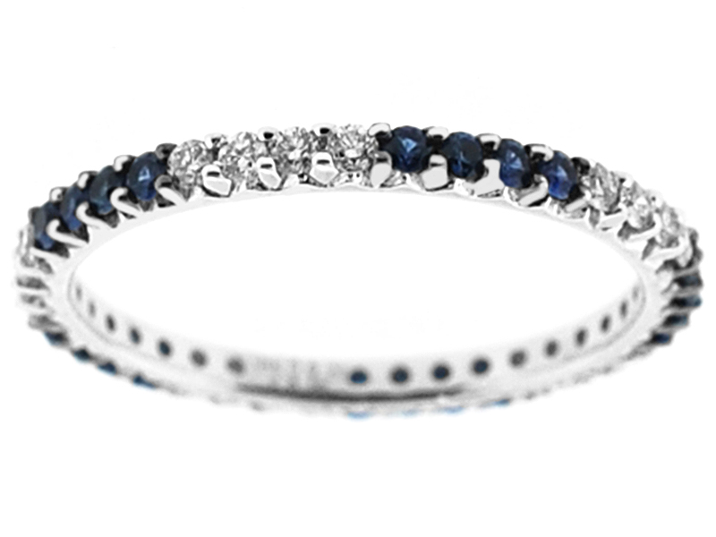 Single Row Eternity Band with Sapphire and Diamonds Set in 18K White Gold