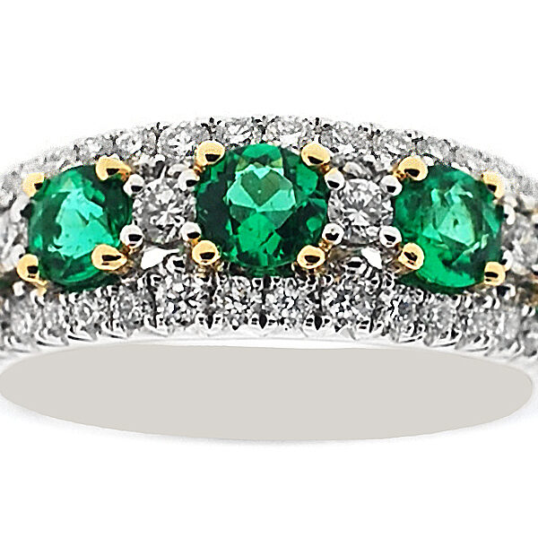 Emerald Right Hand Fashion Ring with Diamonds Set in 18K White and Yellow Gold
