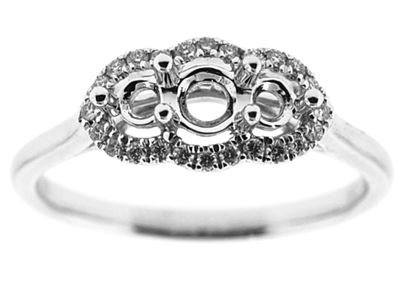 Past Present and Future Halo Diamond Engagement Ring in 18K White Gold
