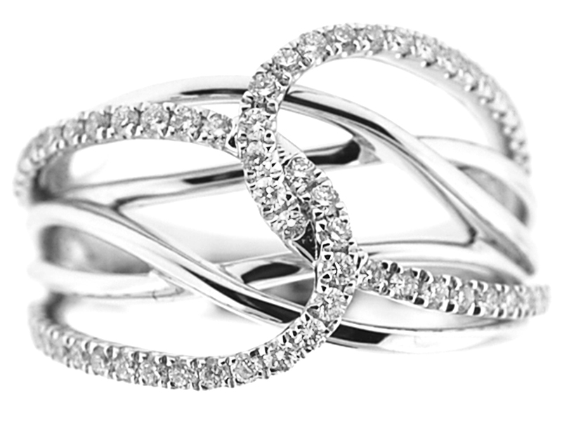 Right Hand Fashion Ring with Interlocking Rows of Diamonds Set in 18K White Gold