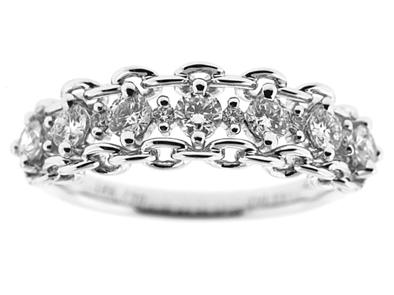 Right Hand Fashion Ring with Diamonds and an Interlocking Chain Design in 18K White Gold