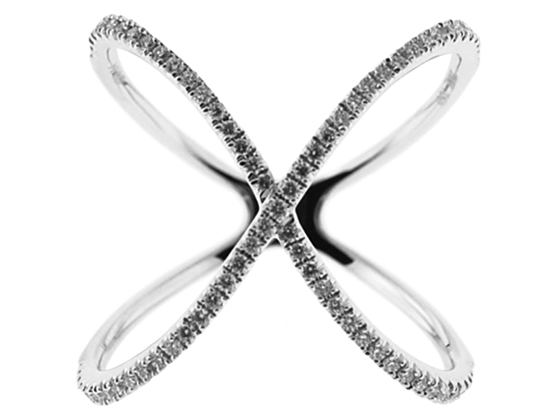 Open X Style Statement Ring with Overlapping Rows of Diamonds in 18K White Gold