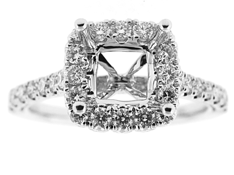 Square Cushion Diamond Engagement Ring with Halo in 18K White Gold