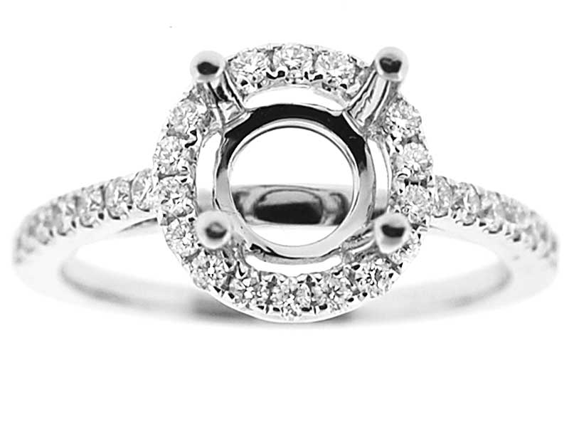 Semi-Mount Diamond Engagement Ring with Round Halo in 18k White Gold