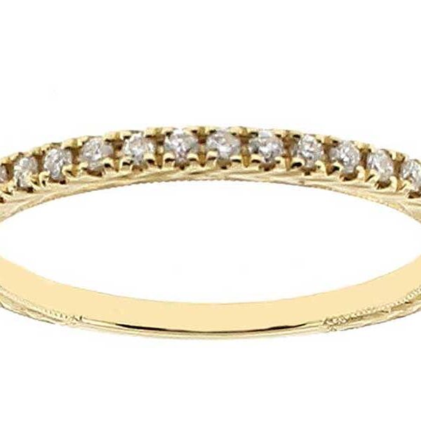Single Row Triple Side Band with Engraved Design, Beaded Milgrain, and Diamonds Set in 14k Yellow Gold