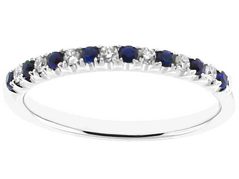 Sapphire Single Row Band with Diamonds in 18k White Gold