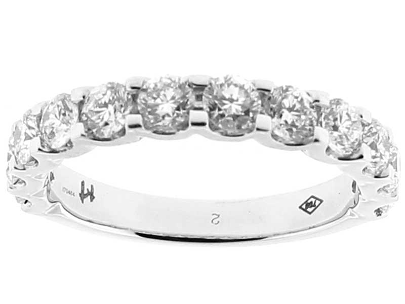 Single Row U-Prong Band with Diamonds Set in 18k White Gold