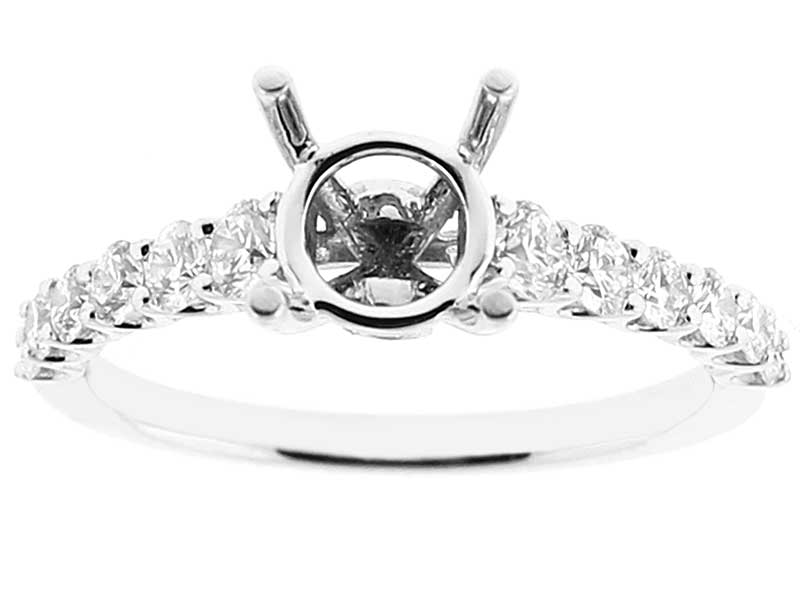 Semi-Mount 4 Prong Engagement Ring with U Prong Set Diamonds in 18k White Gold