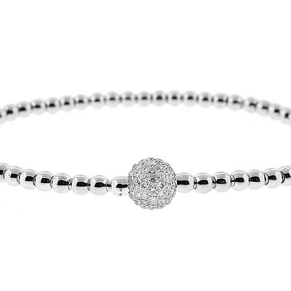 Expandable Beaded Design Bangle with Pavé Set Diamonds in 18k White Gold