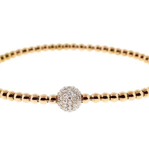 Expandable Beaded Design Bangle with Pavé Set Diamonds in 18k Rose Gold