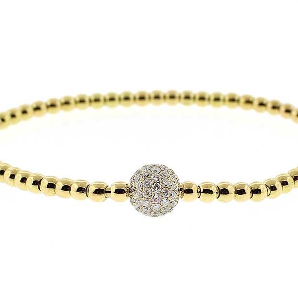 Expandable Beaded Design Bangle with Pavé Set Diamonds in 18k Yellow Gold