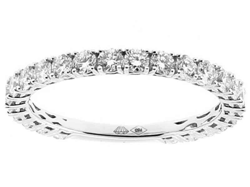 Single Row Band with Prong Set Round Diamonds in 18k White Gold