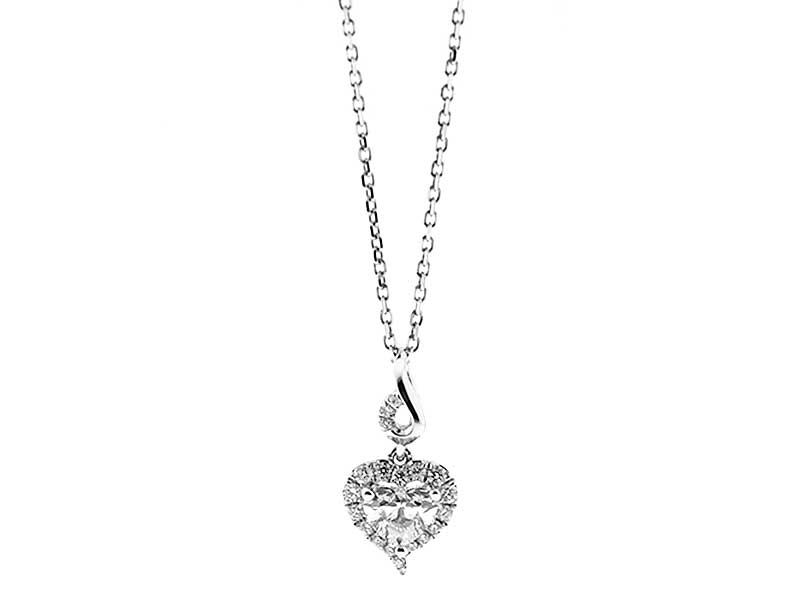 Heart Pendant with Heart Shaped Diamond Surrounded by Halo of Round Diamonds in 18k White Gold