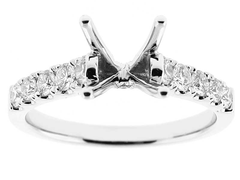 4 Prong Semi-Mount Engagement Ring with Round Diamonds Set in 18k White Gold