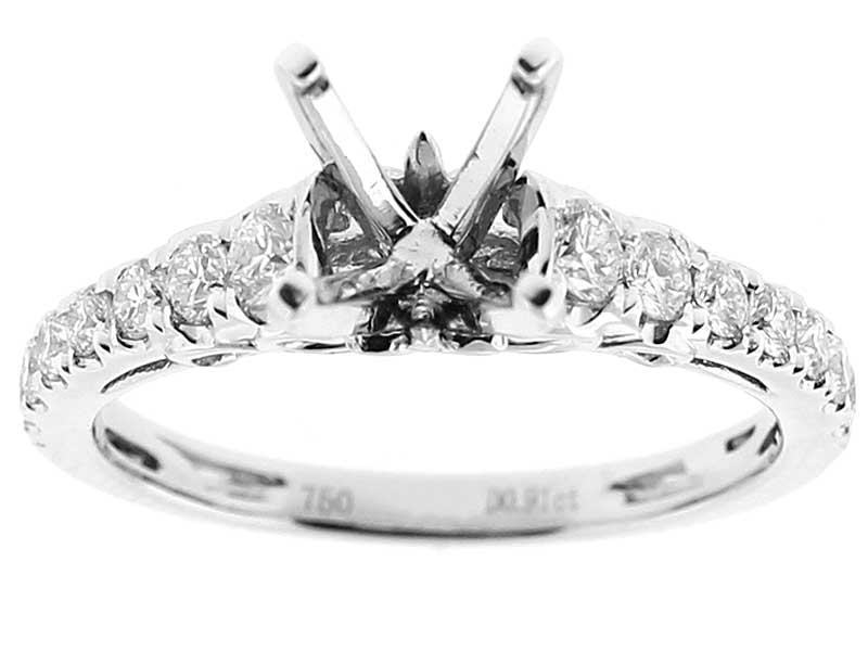 Semi Mount 4-Prong Engagement Ring with Filigree Design and Diamonds Set in 18k White Gold