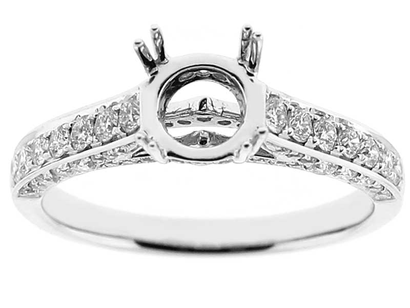 Semi-Mount Triple-Side Preset Diamond Encrusted Engagement Ring in 18k White Gold