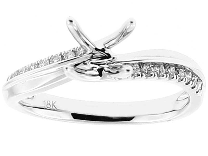 Semi-Mount Twist Style Engagement Ring with Diamonds Set in 18k White Gold