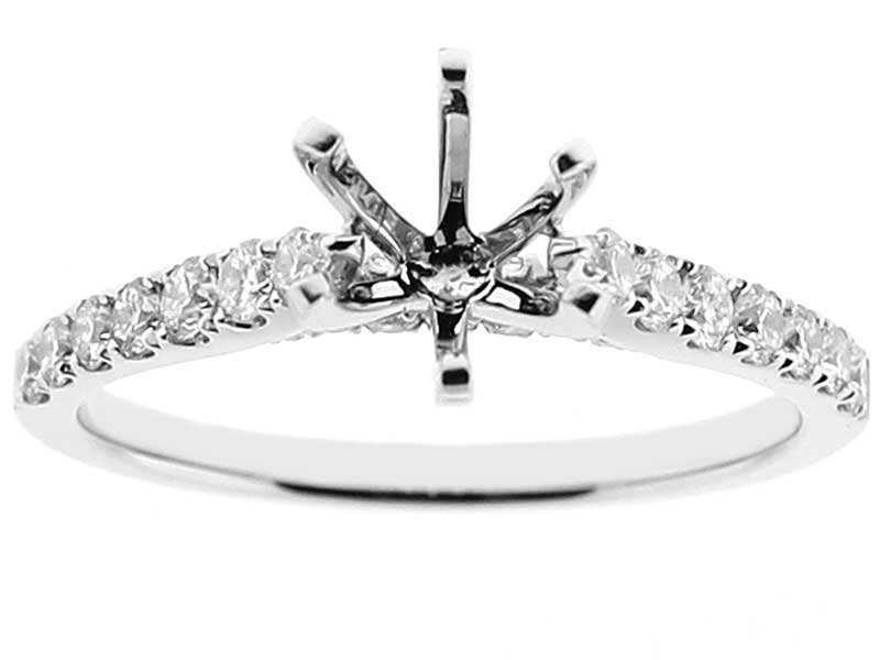 Semi-Mount 6 Prong Engagement Ring with Diamonds Set in 18k White Gold