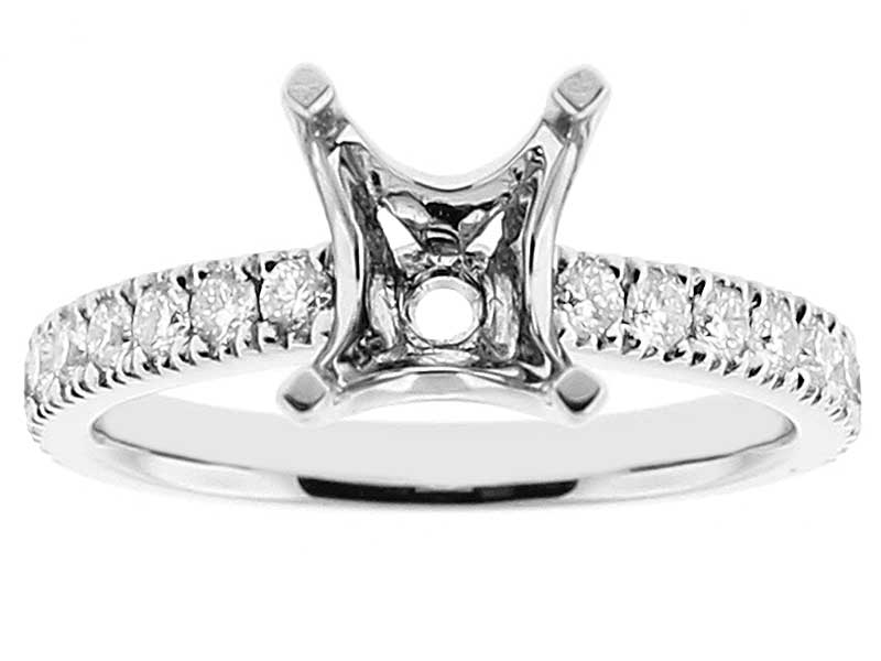 Semi-Mount 4 Prong Engagement Ring with Micro Prong Set Diamonds in 18k White Gold