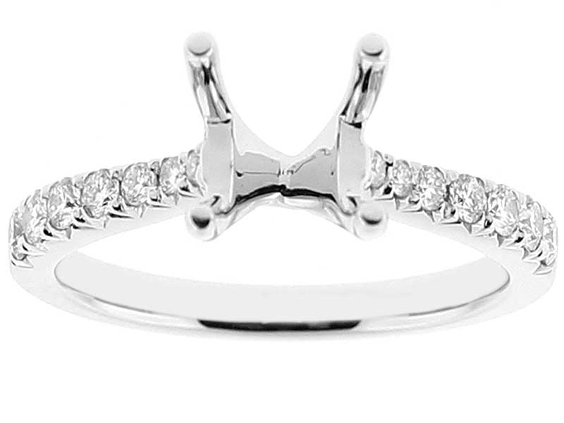 Semi-Mount 4 Prong Engagement Ring with Graduating Diamonds in 18k White Gold