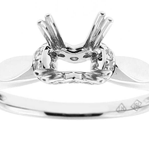 Semi-Mount Solitaire Style Engagement Ring with Bridge of Preset Diamonds in 18k White Gold