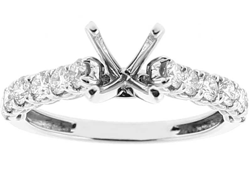 Semi Mount 4 Prong Engagement Ring with a Braided Design and Diamonds Set in 18k White Gold