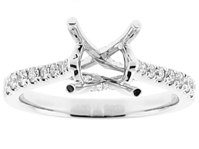 Semi Mount 4 Prong X Design Engagement Ring with Diamonds Set in 18k White Gold