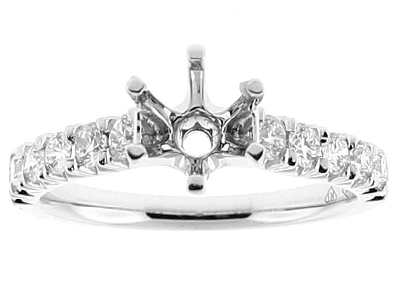 Semi Mount 6 Prong Engagement Ring with Diamonds Set in 18k White Gold