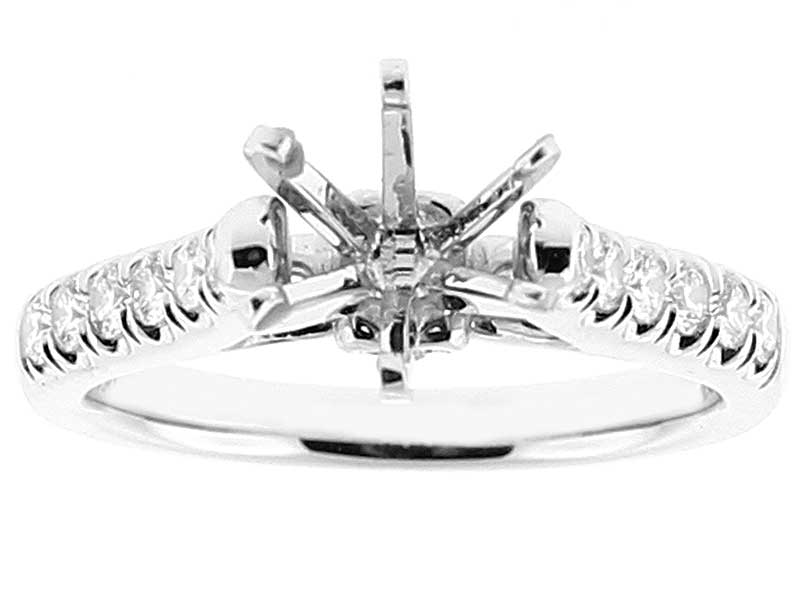 Semi Mount 6 Prong Engagement Ring with Pavé Set Diamonds in 18k White Gold