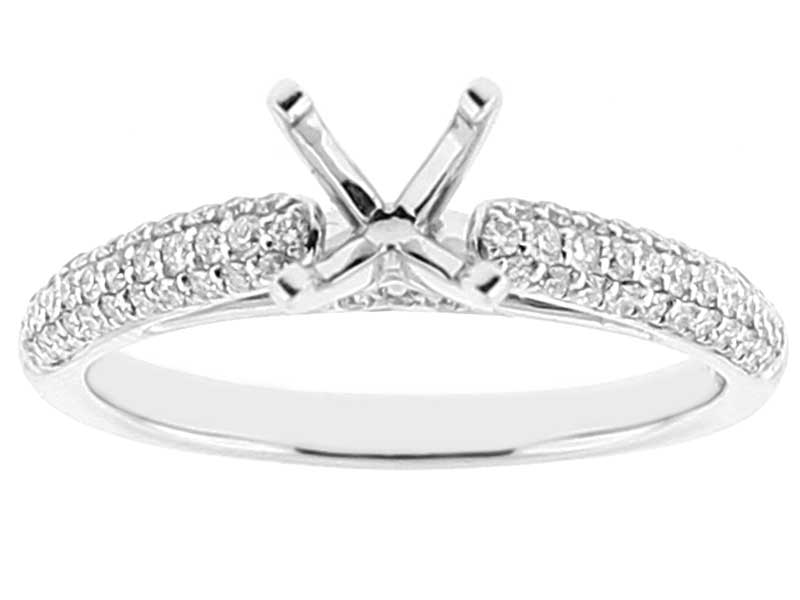 Semi Mount 4 Prong Micro Pavé Set Diamond Engagement Ring with Openwork Design in 18k White Gold
