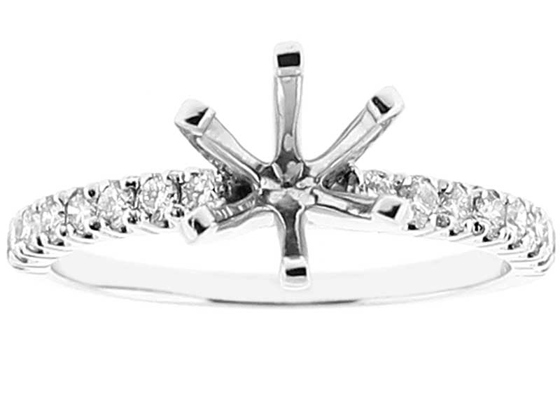 Semi Mount 6 Prong Engagement Ring with Diamonds Set in 18k White Gold