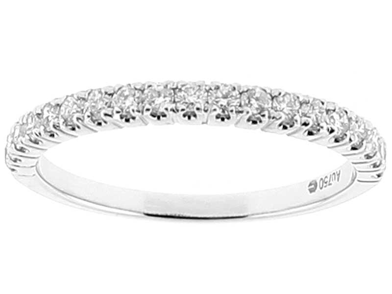 Ladies Single Row Wedding Band with Diamonds Set in 18k White Gold