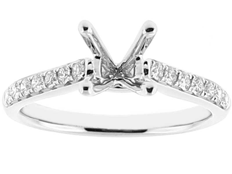 Semi Mount 4 Prong Engagement Ring with Preset Diamonds in 18k White Gold