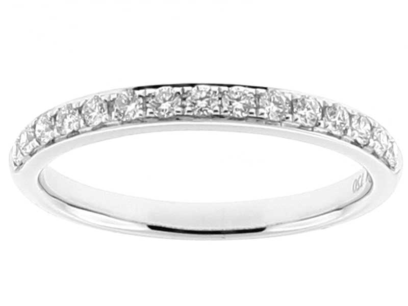 Ladies Single Row Wedding Band with Preset Diamonds in 18k White Gold