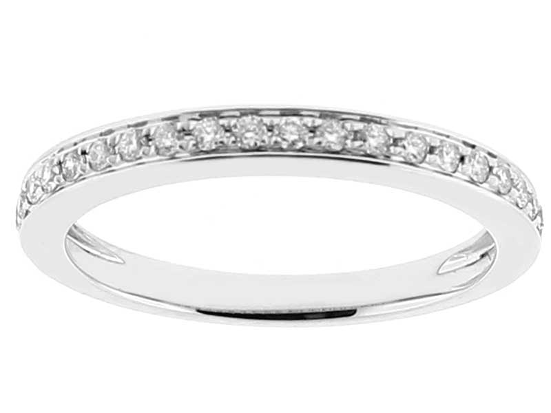 Ladies Single Row Wedding Band with Preset Diamonds in 18k White Gold